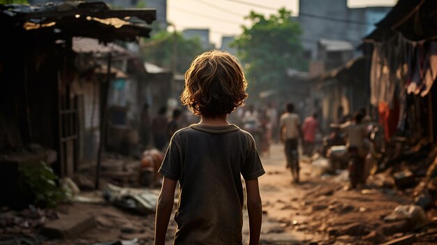 Um rapaz com fome num bairro pobre.