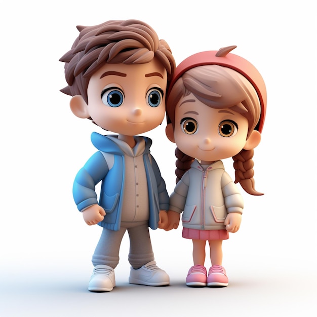 Um rapaz e uma rapariga bonitos em 3D a sorrir juntos.