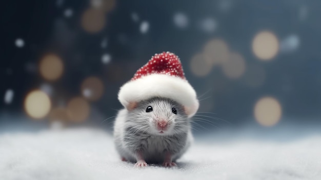 Um rato bonito com um boné vermelho.
