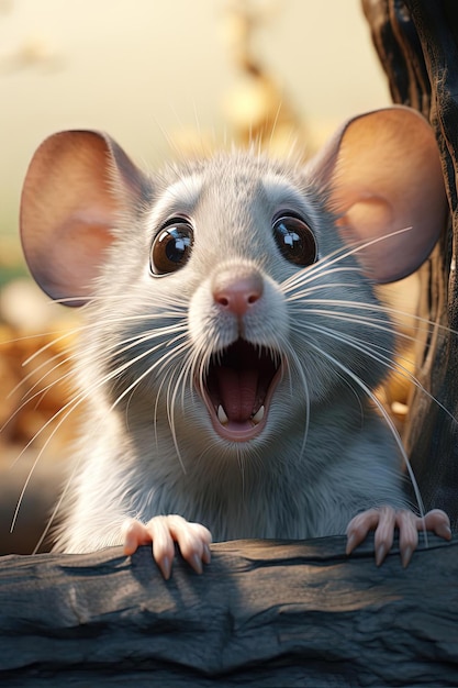 um rato cinza parecendo surpreso no estilo do pioneiro do cinema de animação