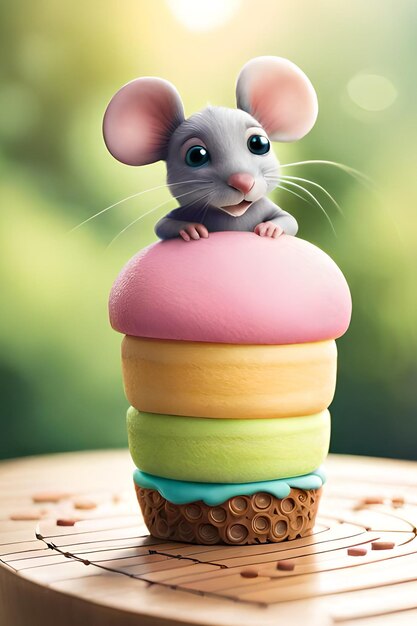 Foto um rato em um cupcake com um fundo verde