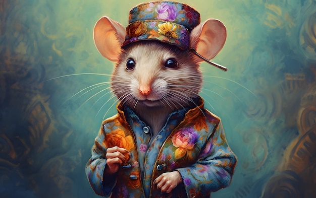 Um rato em uma jaqueta florida