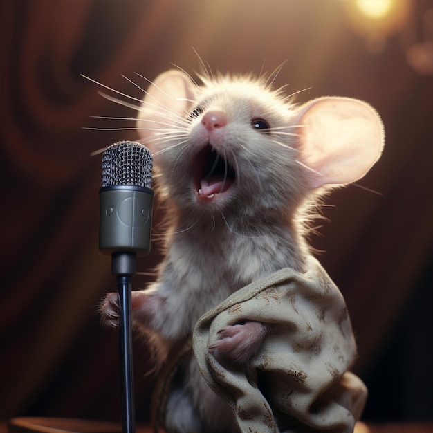 Um rato fofo cantando em uma imagem de concerto Papel de parede