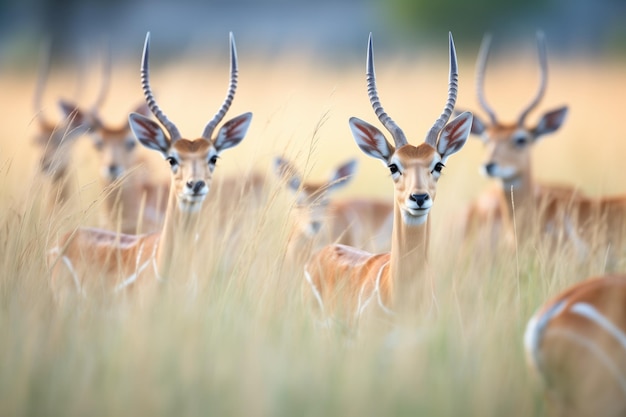 Um rebanho de springboks formando um padrão natural na grama