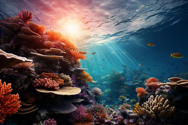 Um recife de corais vibrante repleto de vida marinha gerada pela IA