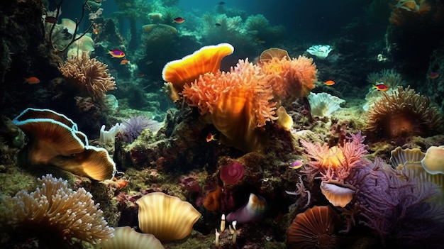 Um recife de coral com peixes e conchas Generative AI Art