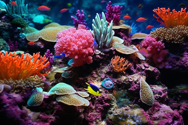 um recife de coral com peixes