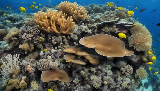 Foto um recife de coral com um número de peixes pequenos e um número 2