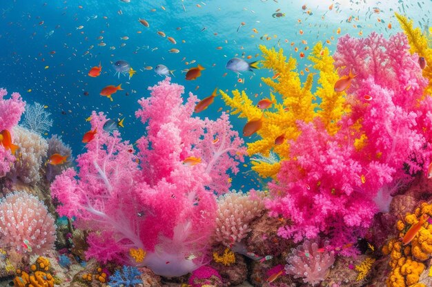 Foto um recife de coral com uma variedade de corais coloridos