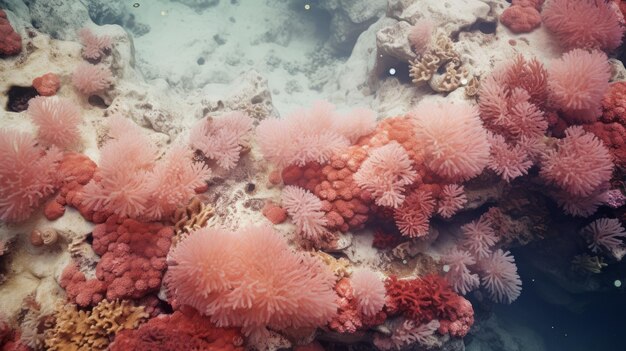 Foto um recife de coral vibrante com pétalas florais cinemáticas