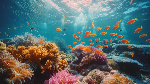 Um recife de coral vibrante debaixo d'água