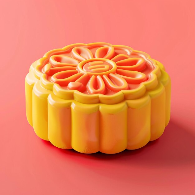 um recipiente amarelo e laranja com um desenho de flores em MidAutumn Festival mooncakes tradicionais