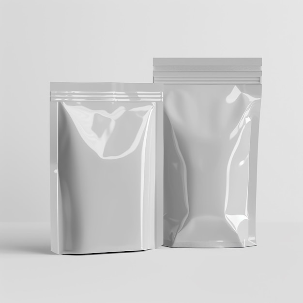um recipiente branco com um saco de plástico transparente ao lado