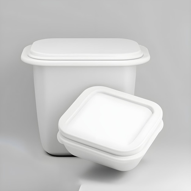 Um recipiente de plástico branco com uma tampa que diz "sem tampa"