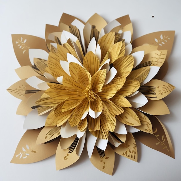 Um recorte de papel de flores com sotaques dourados