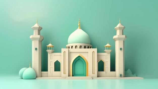 Um recorte de papel de uma mesquita com fundo azul.