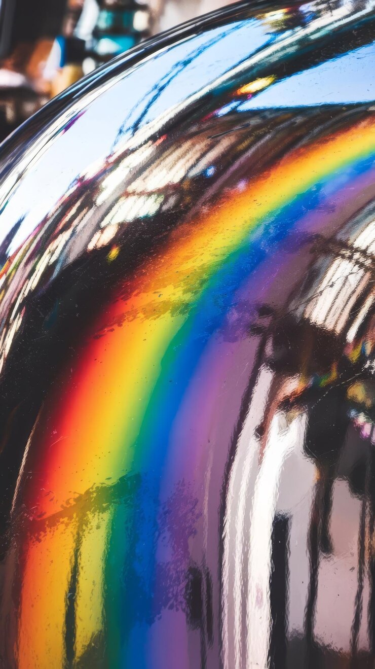 Foto um reflexo colorido em uma superfície prateada