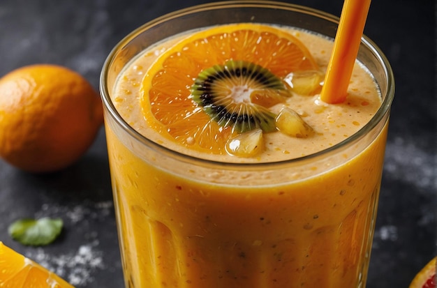 Um refrescante smoothie de sumo de laranja com