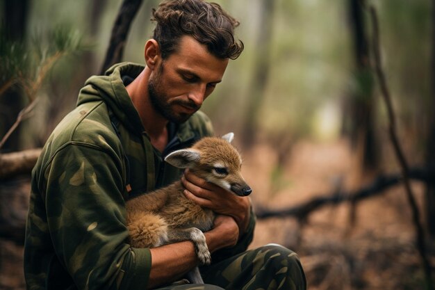 Foto um rehabilitador de vida selvagem dedicado a cuidar