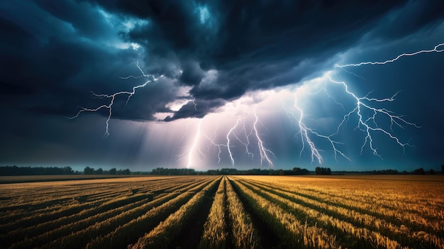 Um relâmpago sobre as terras agrícolas