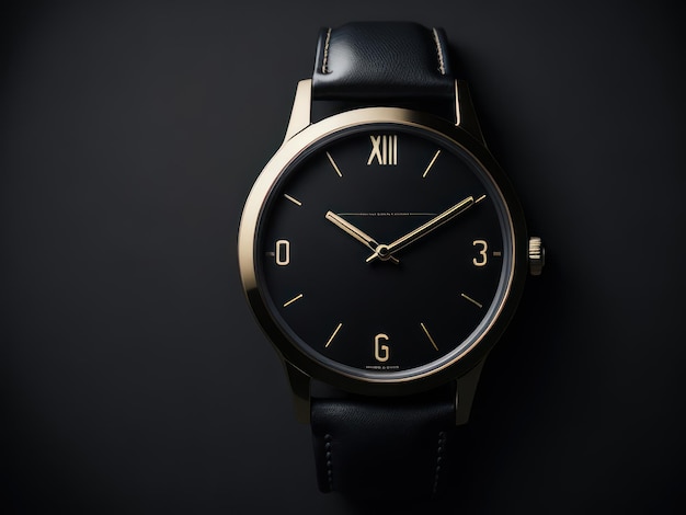 Um relógio preto com mostrador dourado e o número 3 nele.