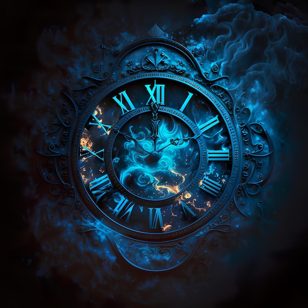 Foto um relógio que está em fogo azul