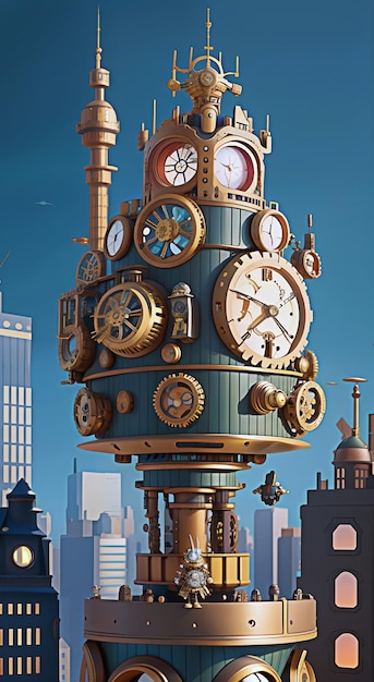 um relógio steampunk no centro da cidade