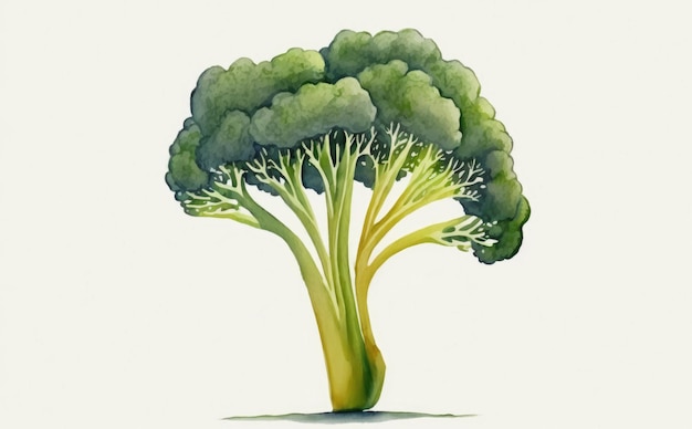 um repolho de brócolis desenhado em fundo branco ilustrações de vegetais verdes em aquarela geradas por ai