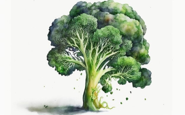 um repolho desenhado em fundo branco ilustrações de vegetais verdes aquarela gerados por ai