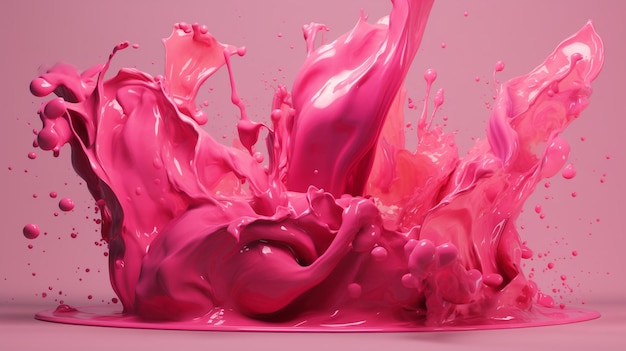 Um respingo de tinta rosa é derramado em um fundo rosa.