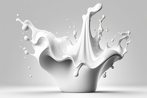 Um respingo dramático e explosivo de leite branco contra um fundo escuro, criando um efeito visual poderoso e contrastante Gerado por IA