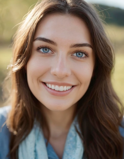 Foto um retrato cativante de uma mulher sorridente