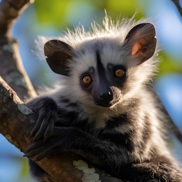 Foto um retrato cativante do raro lémur ayeaye nas densas florestas de madagáscar