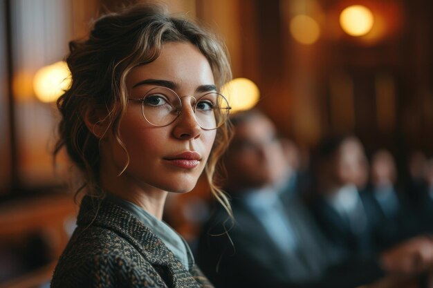 Foto um retrato cinematográfico de uma mulher no tribunal