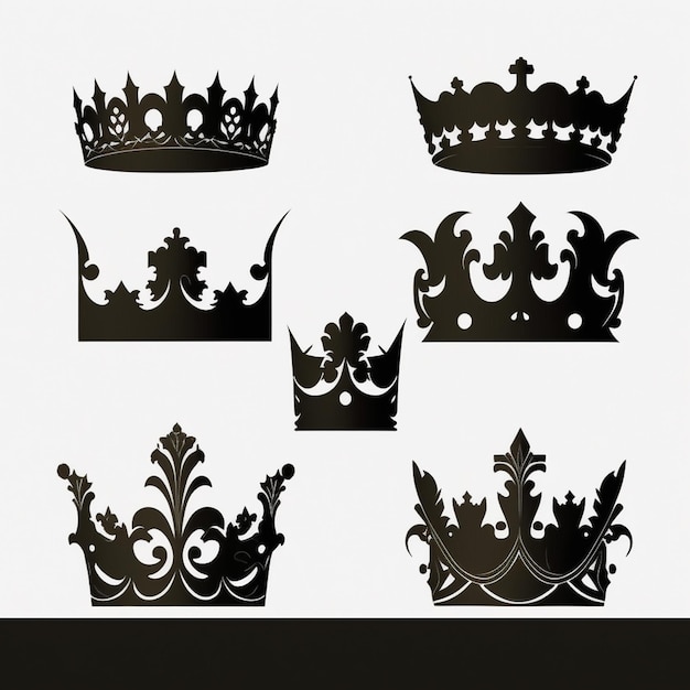 Foto um retrato de cabeça de silhueta vetorial da coroa real em preto e branco