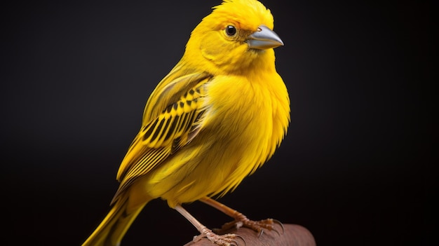 um retrato de corpo inteiro de um canário premiado capturado com detalhes hiper-realistas. esta foto ultra ampla mostra as penas intrincadas e a taxidermia realista do pássaro. o foco no olho acrescenta