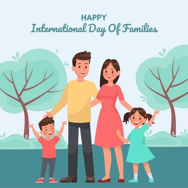 um retrato de família com crianças de mãos dadas e sorrindo