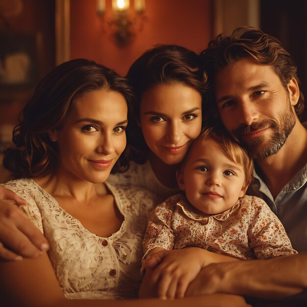 Foto um retrato de família com um bebê e uma mulher