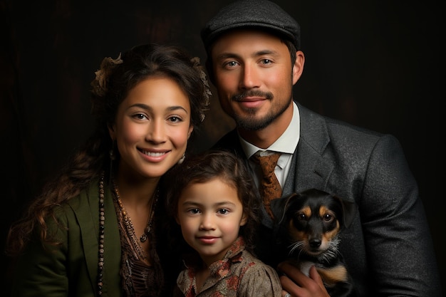 Um retrato de família com um cachorro e um cachorro