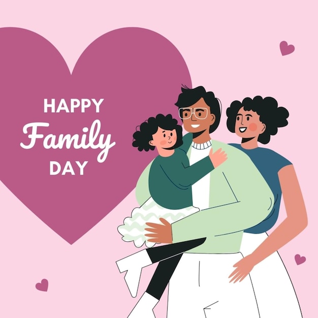 Um retrato de família com um coração que diz família feliz