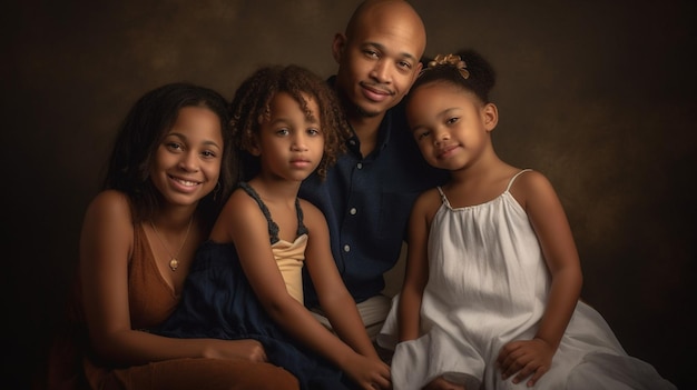 Um retrato de família com um homem e duas meninas