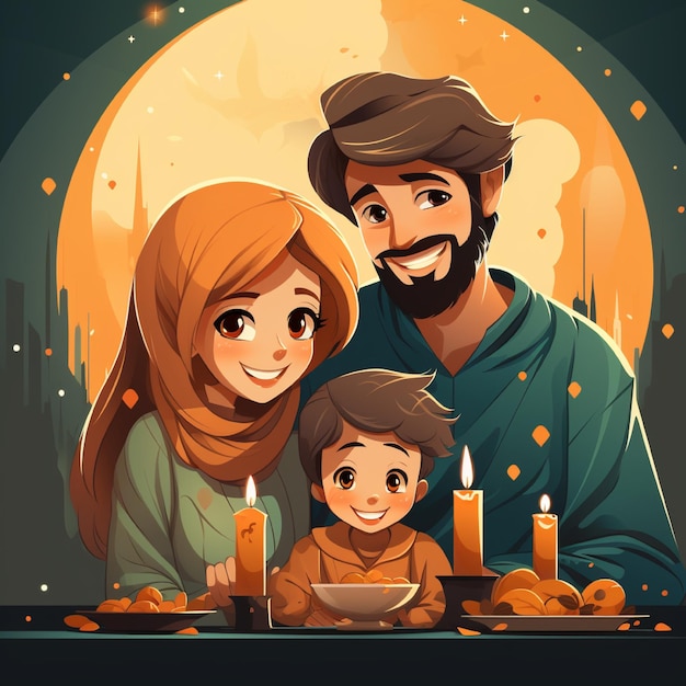 um retrato de família com uma criança e velas