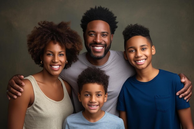 um retrato de família de pai, filho e filhos.