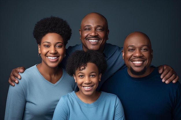 um retrato de família de uma família sorrindo e sorrindo.