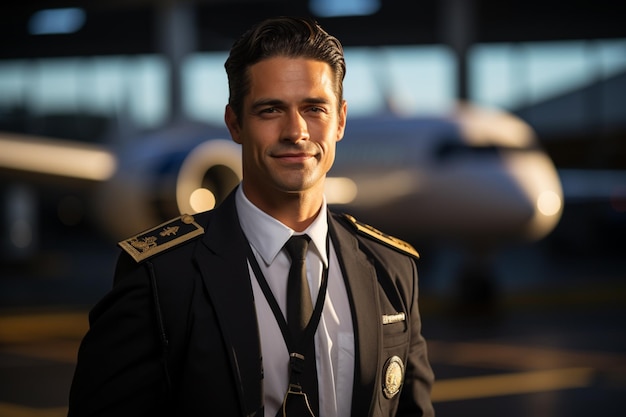 um retrato de homem piloto com fundo de foto de ocupação de piloto de avião