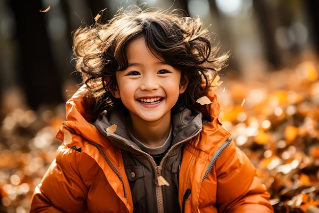 Foto um retrato de um alegre estudante asiático vestindo uma jaqueta vermelha vibrante