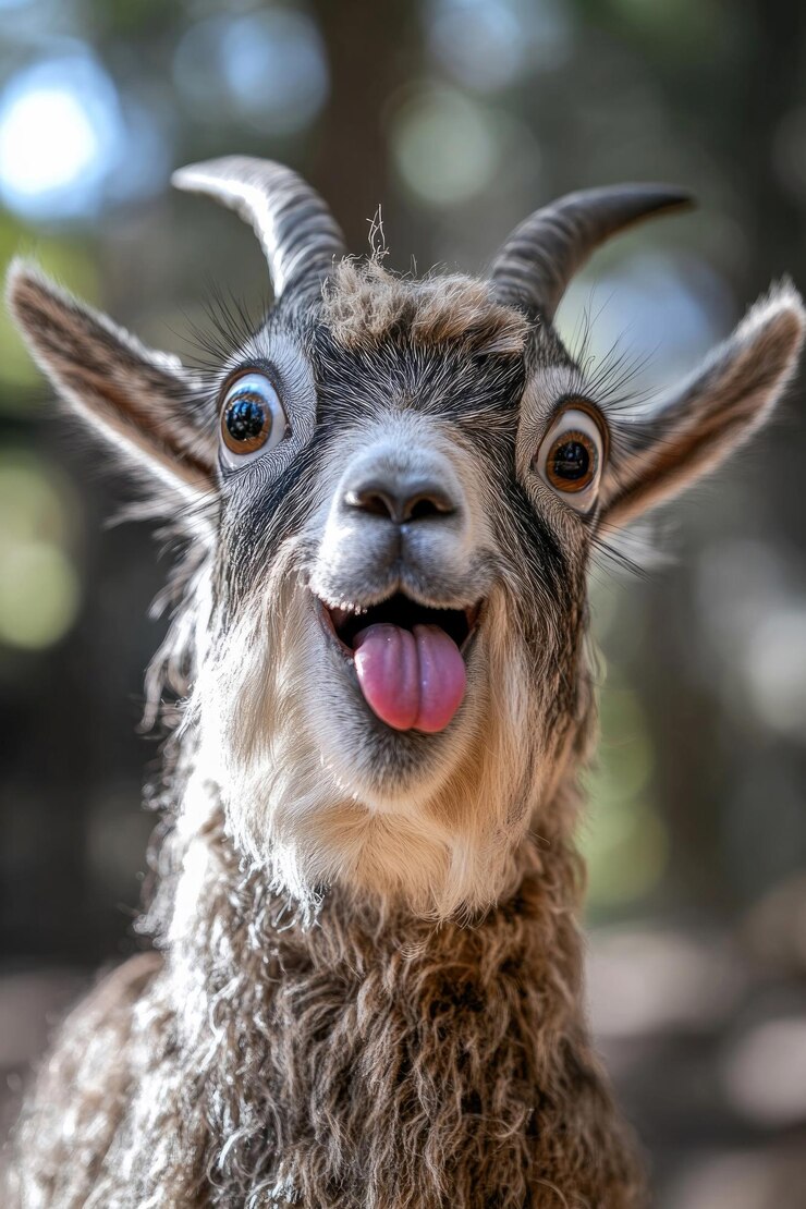 Foto um retrato de um animal engraçado fazendo uma expressão boba