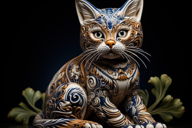 Um retrato de um gato em estilo de cerâmica