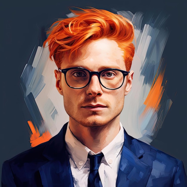 Foto um retrato de um homem de negócios com cabelo vermelho à direita usando óculos em um fundo branco i