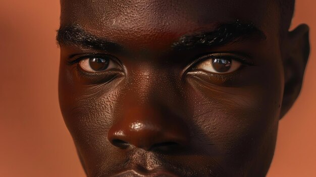 Um retrato de um jovem afro-americano. Ele está olhando para a câmera com uma expressão séria.
